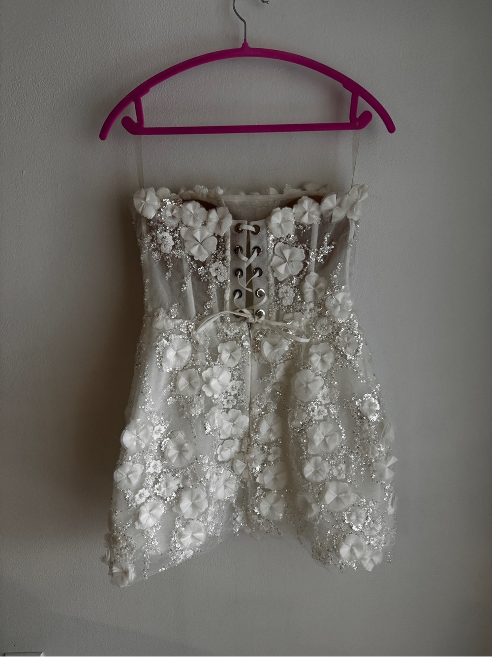 Rosie Etienne Isabelle Strapless White Floral Mini Bridal Dress & Gloves Size 6 - Picture 10 of 16